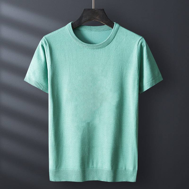 Half-sleeve men's solid color pullover sweater in light green viscose blend fabric