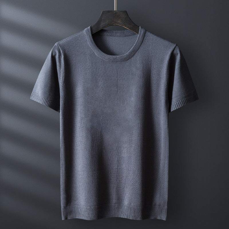 Half-sleeve men's solid color thick pullover sweater in dark gray made of mercerized cotton and viscose
