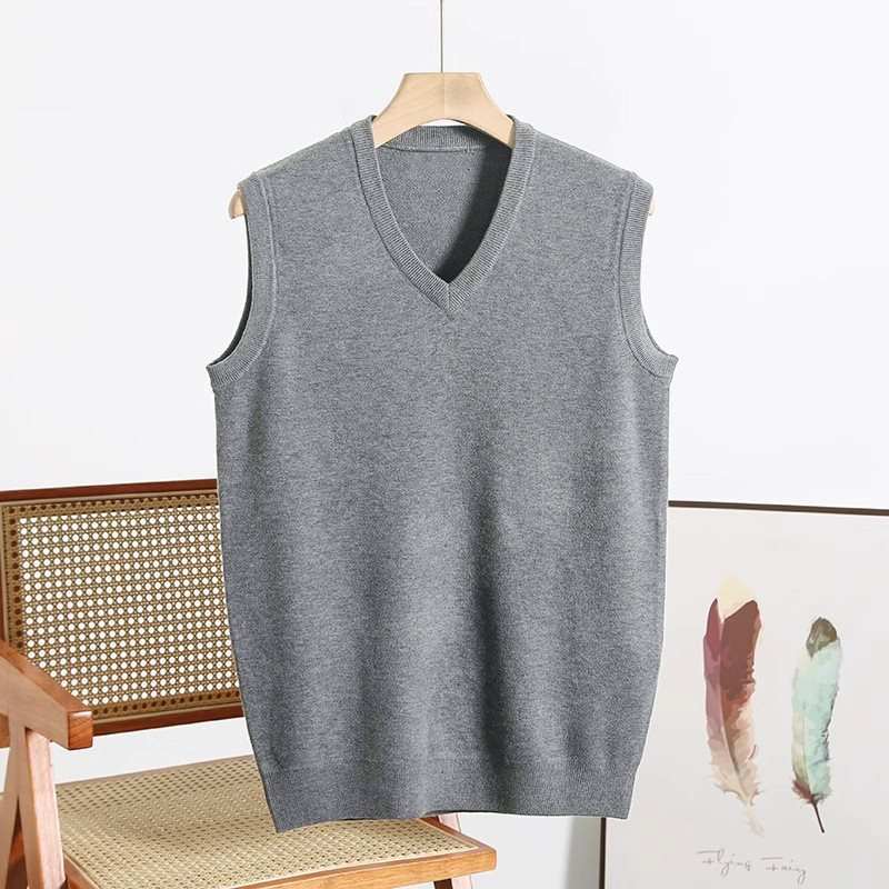 Gray V-neck sweater vest for men ideal for autumn and winter layering