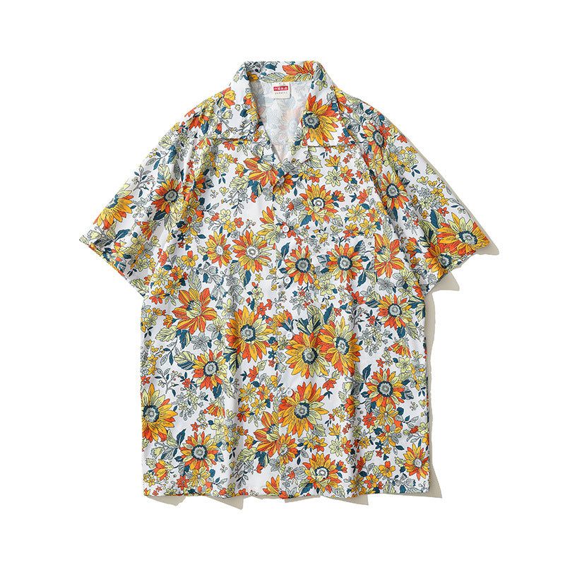 American Retro Classic men's Cuban bow tie shirt with vibrant floral print and wide collar
