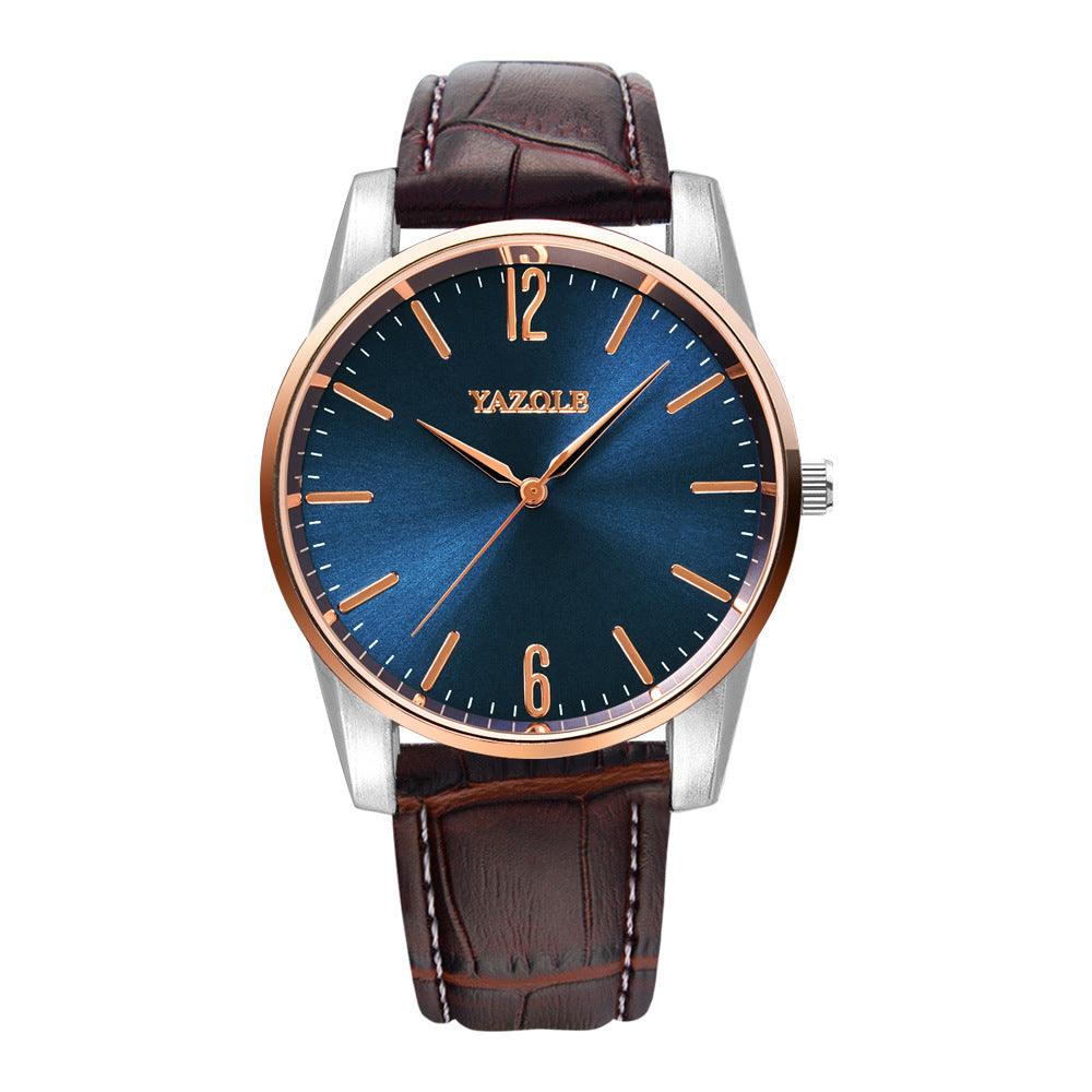 Men's Fashion Belt Quartz Watch with blue dial and brown leather strap