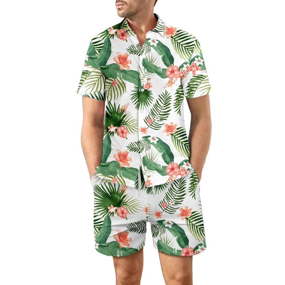 2Pcs Printed Beach Shirt Summer Suit Loose Lapel Button Top And DrawstProduct information:Material:Polyester+CottonSize Information:  Packing list:Top*1Short*1 Product Image:Printed Beach ShirtZenvyMarket