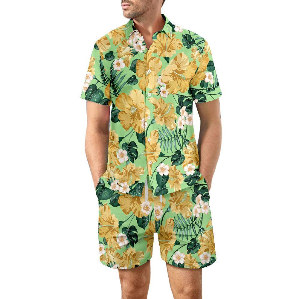 2Pcs Printed Beach Shirt Summer Suit Loose Lapel Button Top And DrawstProduct information:Material:Polyester+CottonSize Information:  Packing list:Top*1Short*1 Product Image:Printed Beach ShirtZenvyMarket