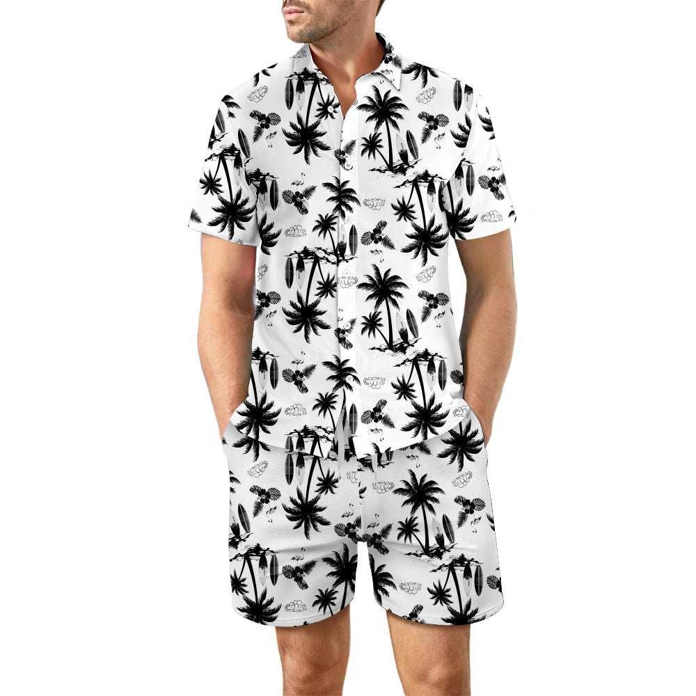 2Pcs Printed Beach Shirt Summer Suit Loose Lapel Button Top And DrawstProduct information:Material:Polyester+CottonSize Information:  Packing list:Top*1Short*1 Product Image:Printed Beach ShirtZenvyMarket