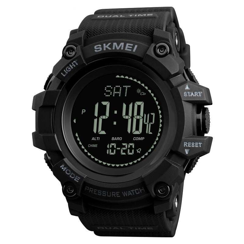 Black multifunctional outdoor sports calendar compass watch for men with digital display and rugged design