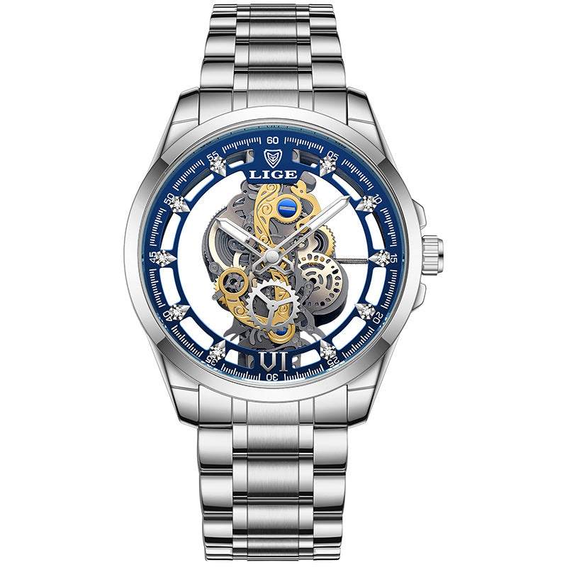 Silver Poedagar watch with skeleton dial and stainless steel band designed for style and durability