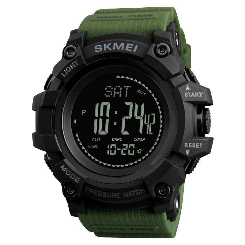 Outdoor sports multifunctional calendar compass watch for men with green strap and black rugged casing