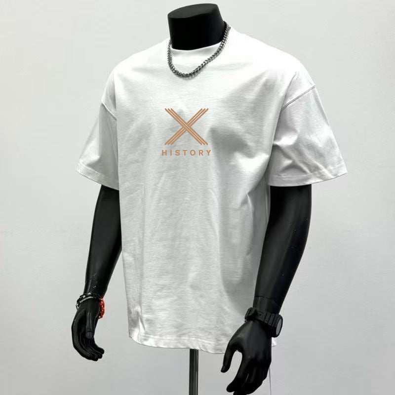 White cotton loose heavy short sleeve t-shirt with "HISTORY" print and pullover style
