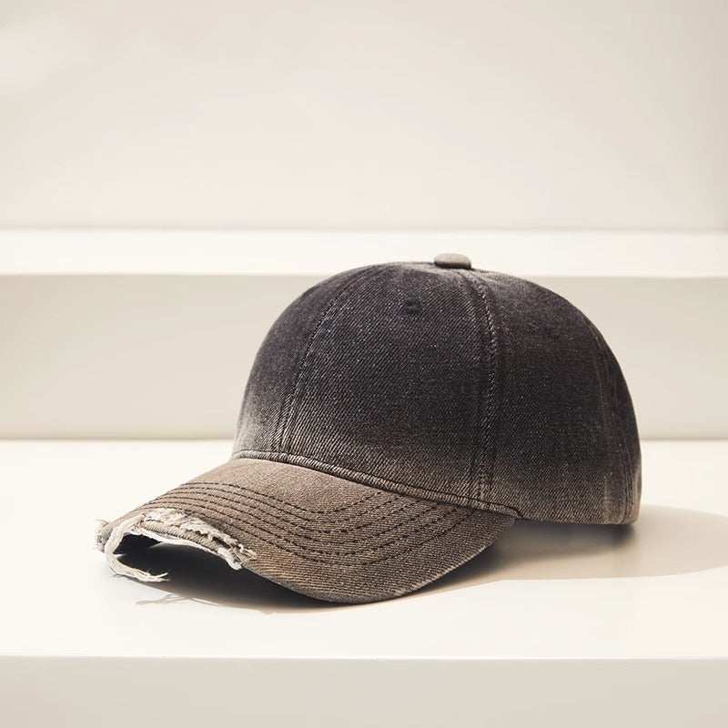 Distressed Gradient Denim Ripped Baseball Cap for a Casual All-match LProduct information:Fabric name: CottonColor: black, gray, Burgundy, light blue, dark blue, khakiStyle of Crown: BellMain fabric composition: CottonSize: AdjustableFDistressed Gradient Denim Ripped Baseball CapZenvyMarket