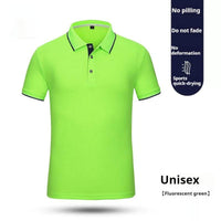Unisex fluorescent green quick-drying work clothes short sleeve polo shirt with collar and button placket