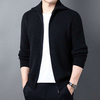 Men's black zip-up outerwear casual sweater for spring and autumn layering