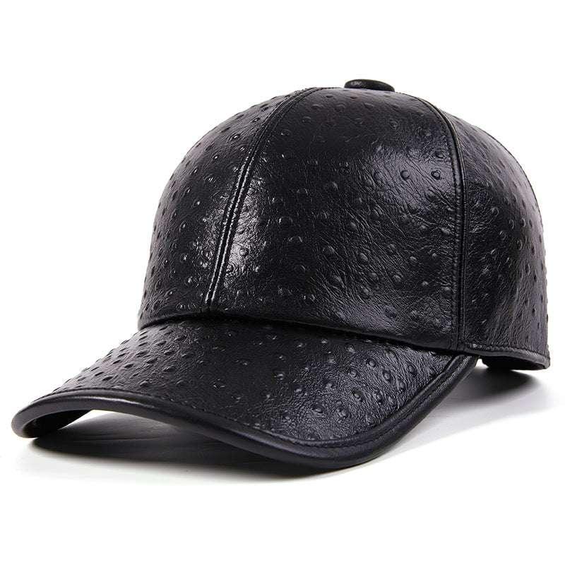 "Men's Ostrich Pattern Cowhide Baseball Hat - Warm and StylishProduct Information: Color: First layer cowhide Size: 56-58cm Function: Keep warm Material: Leather Suitable season: Summer, winter, spring, autumn Size: Packing LisMen's Ostrich Pattern CowhideZenvyMarket