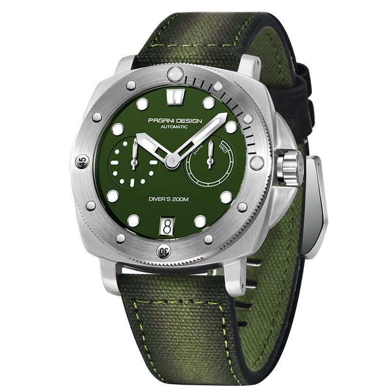 Fashion casual waterproof mechanical watch with green dial and stainless steel case