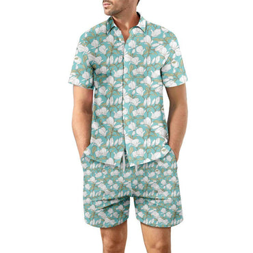 2Pcs Printed Beach Shirt Summer Suit Loose Lapel Button Top And DrawstProduct information:Material:Polyester+CottonSize Information:  Packing list:Top*1Short*1 Product Image:Printed Beach ShirtZenvyMarket