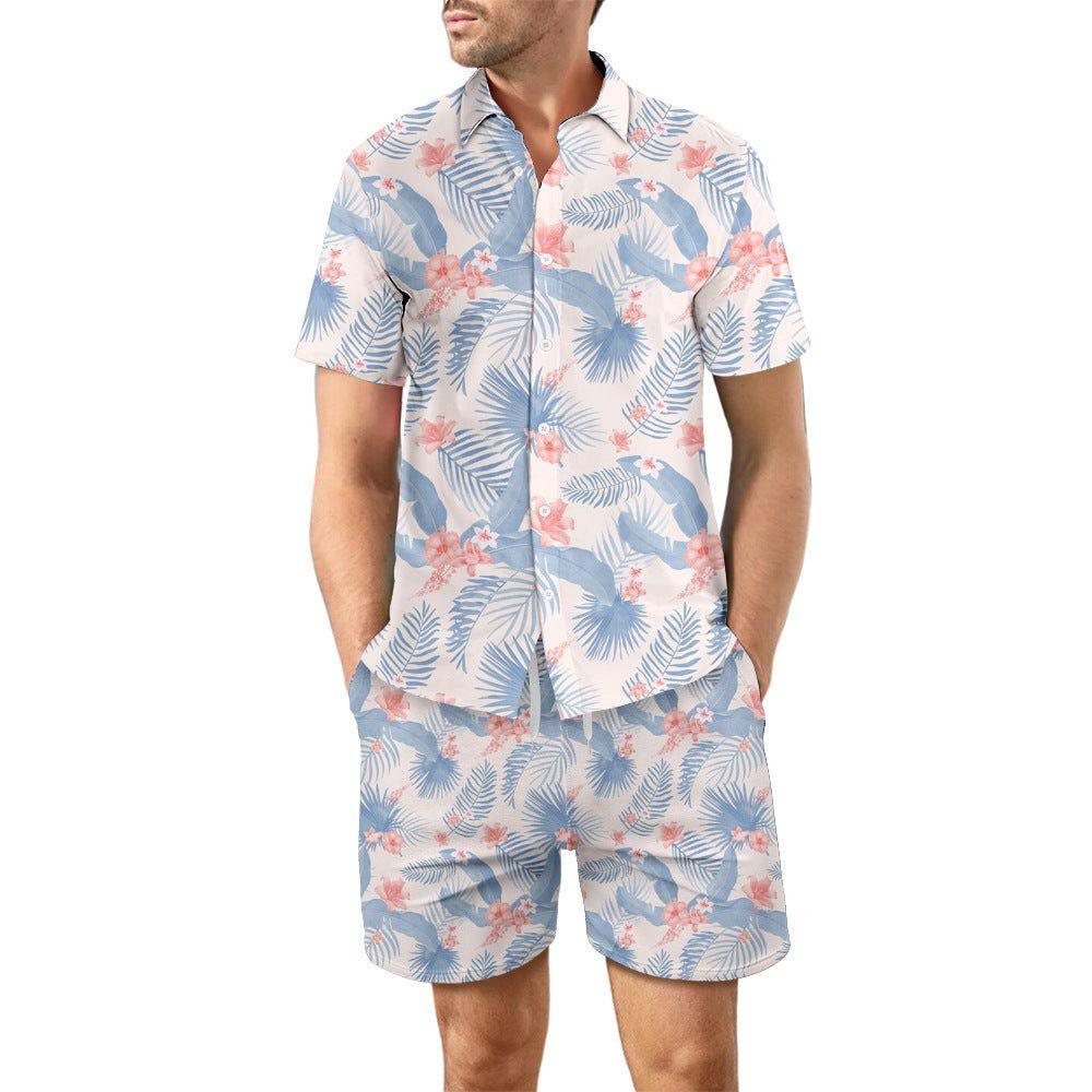 2Pcs Printed Beach Shirt Summer Suit Loose Lapel Button Top And DrawstProduct information:Material:Polyester+CottonSize Information:  Packing list:Top*1Short*1 Product Image:Printed Beach ShirtZenvyMarket
