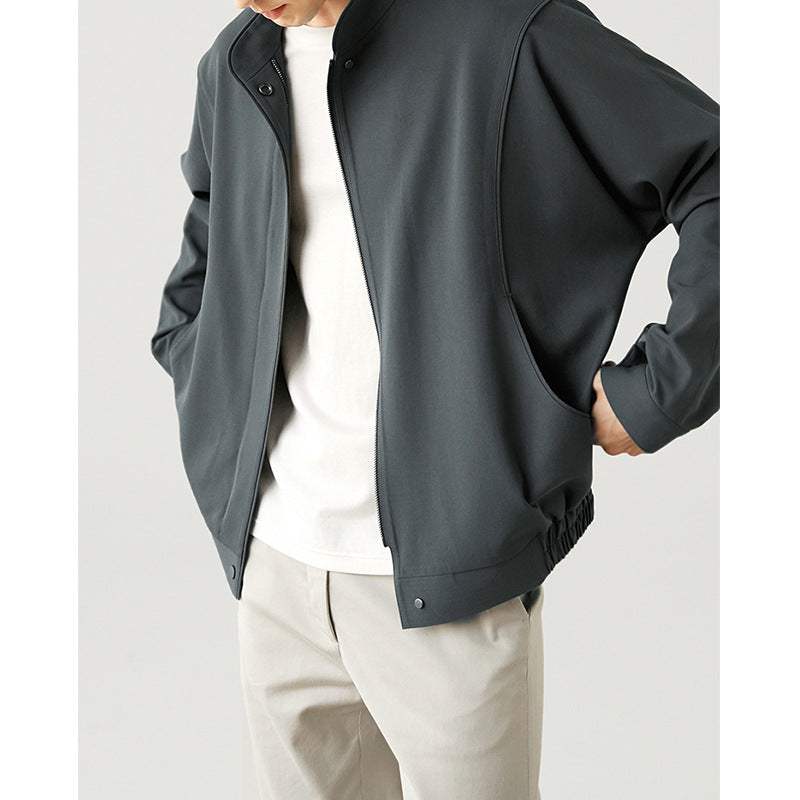 Loose comfort and casual pilot jacket in dark gray-blue polyester with long sleeves and regular fit for youth spring wear