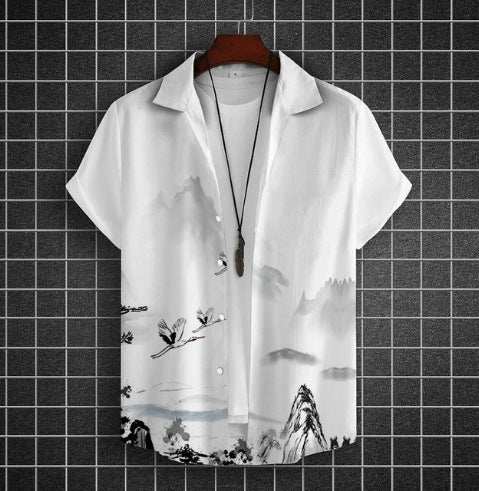 Plus size casual short sleeve 3D digital printing shirt with nature-inspired design