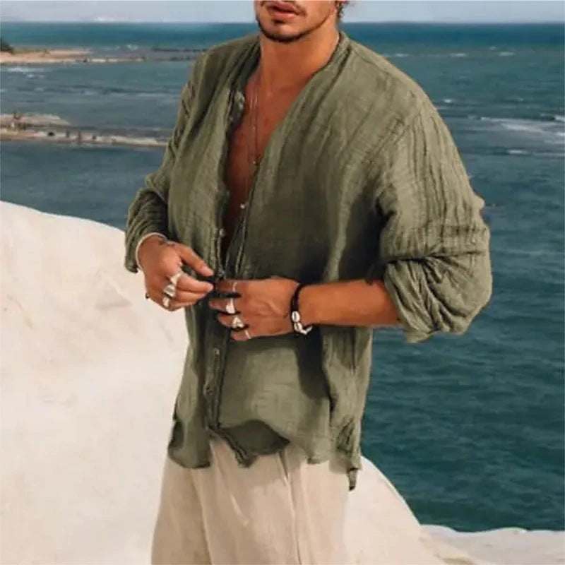Men's casual half sleeve loose fit cotton blend shirt in solid green color, perfect for summer and daily wear.