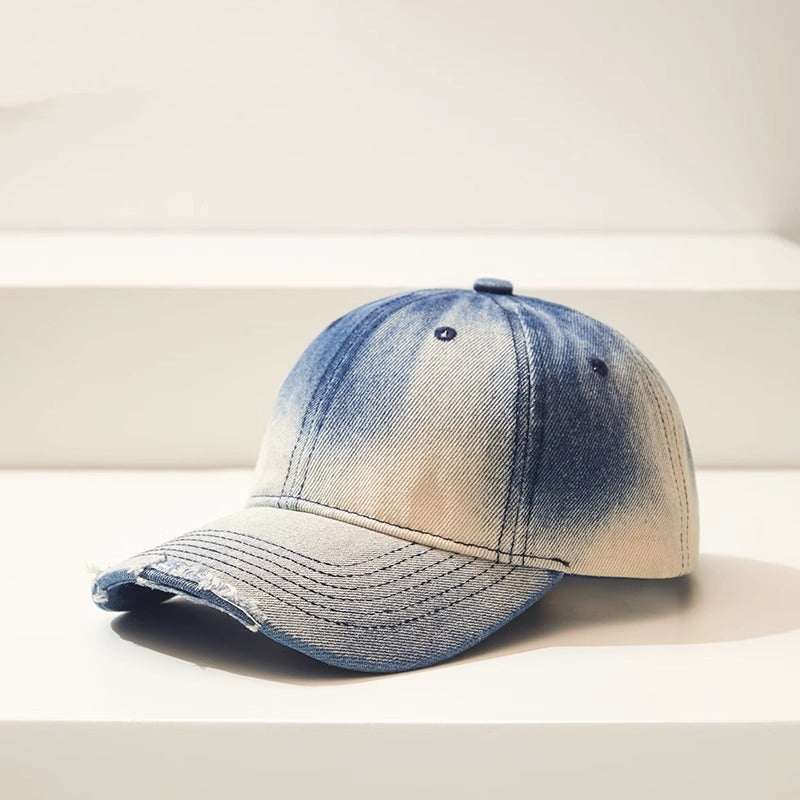 Distressed Gradient Denim Ripped Baseball Cap for a Casual All-match LProduct information:Fabric name: CottonColor: black, gray, Burgundy, light blue, dark blue, khakiStyle of Crown: BellMain fabric composition: CottonSize: AdjustableFDistressed Gradient Denim Ripped Baseball CapZenvyMarket