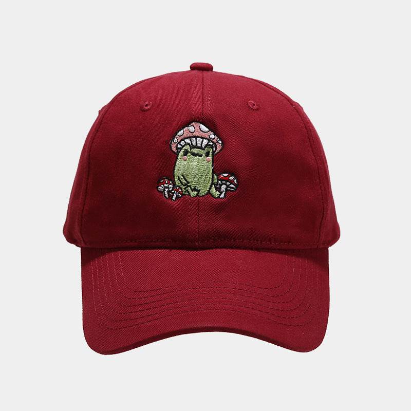 Playful Stylish Embroidered Frog Mushroom Baseball Cap - A Fun AdditioProduct information:Color: black, white, wine red, rose red, brown, beige, light purple, peacock blueCrown style: DomeSize: AdjustableFunctions: sun protection, age Playful Stylish Embroidered FrogZenvyMarket