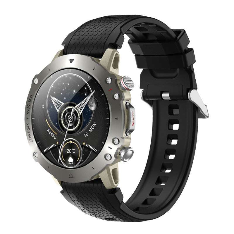 Bluetooth Calling Smart Watch with voice assistant, health monitor, and black textured strap